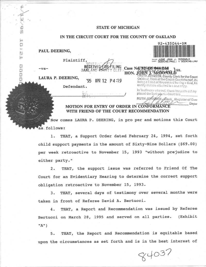 Laura's Fraudulant Motion in Support Page 1, Fraud Upon the Court