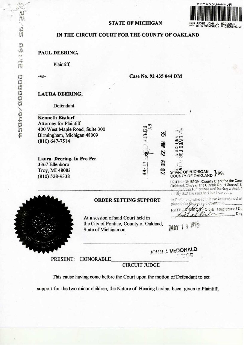Void Support Order, from the Oakland County Circuit Court