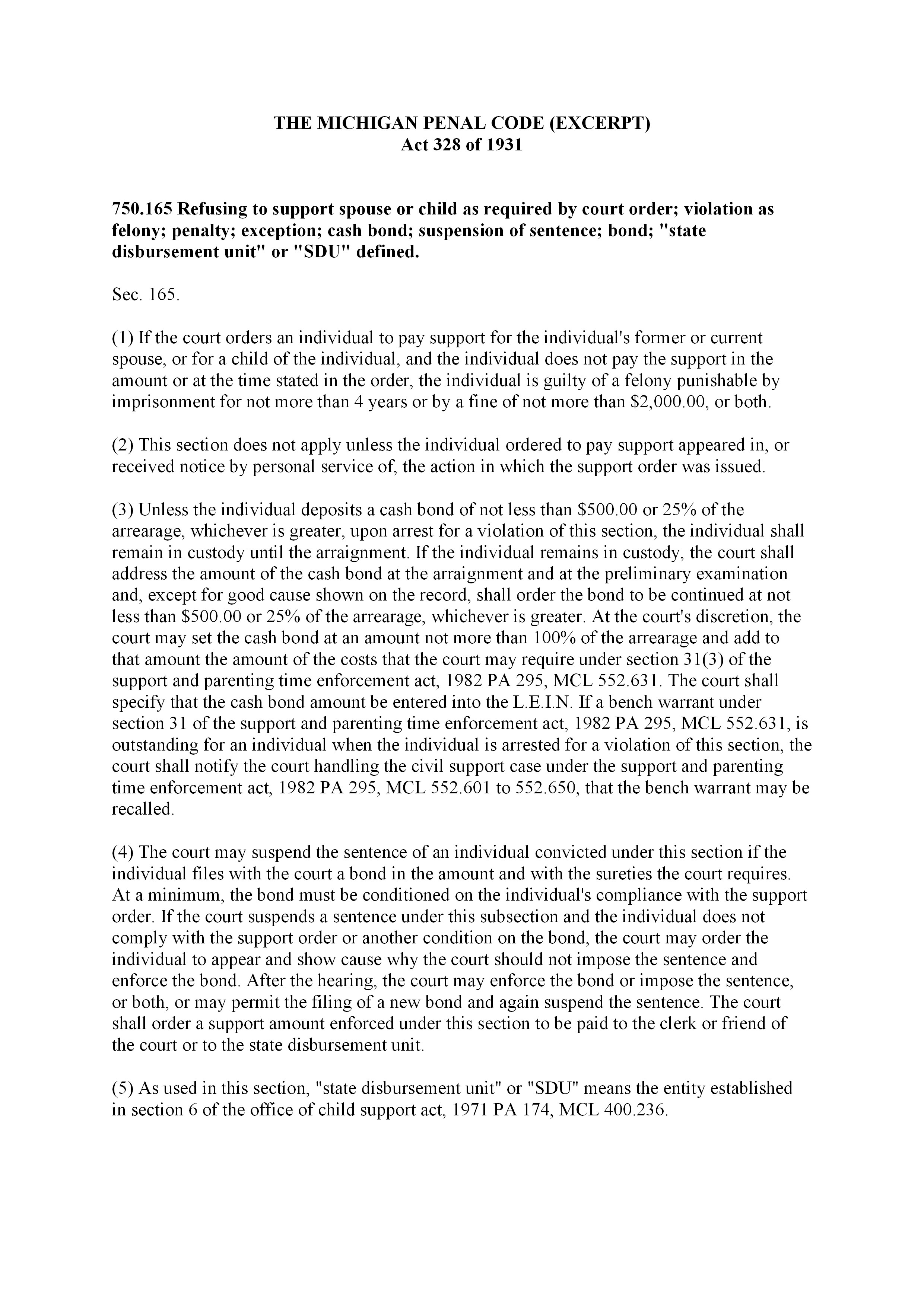 Arrested Under MCL 750.165, Michigan's Debtor's Prison Statute