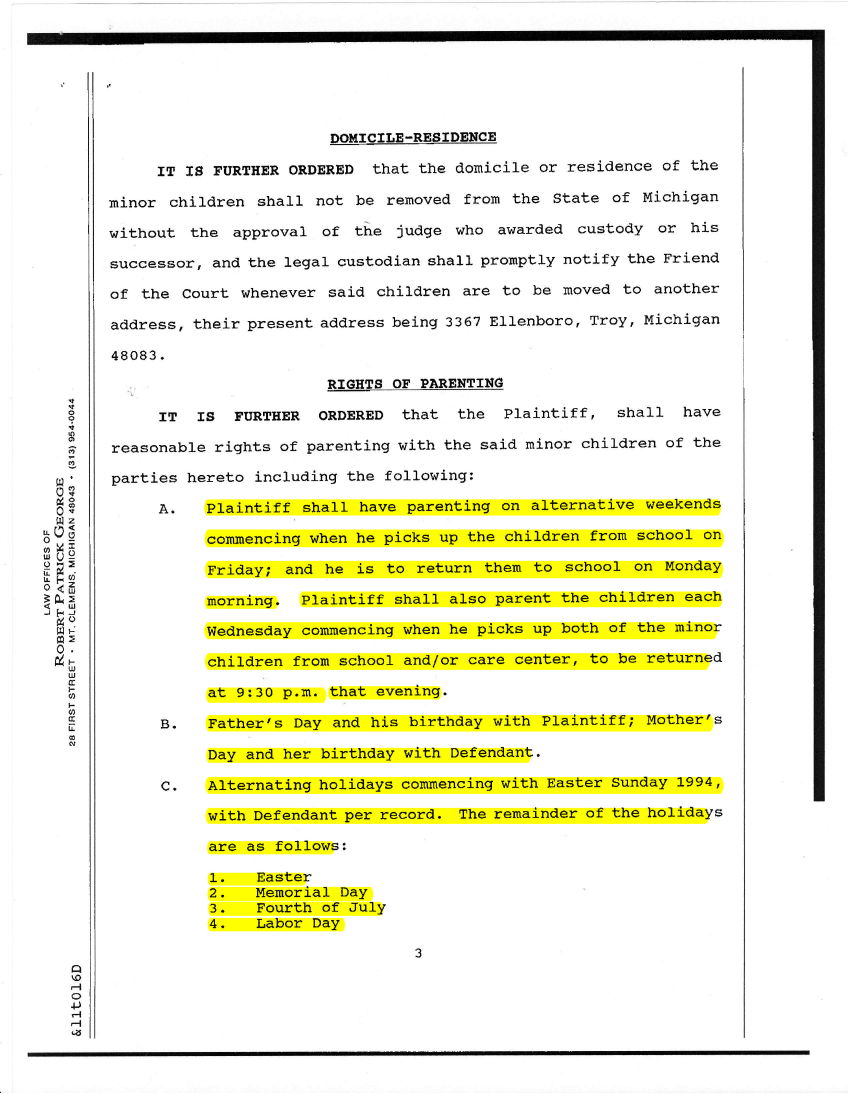 Judgment of Divorce, Page 3, From the Oakland County Circuit Court
