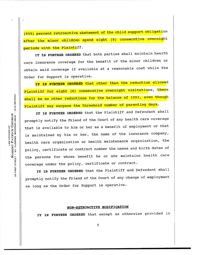 Judgment of Divorce,  Page 5, Corrupt Circuit Court of Oakland County Michigan