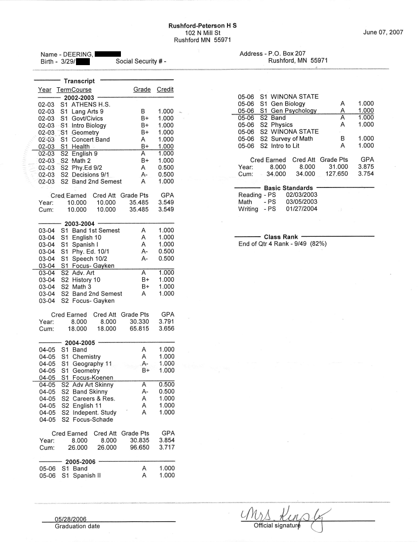 Proof of Innocence, Eldest's Minnesota Transcript