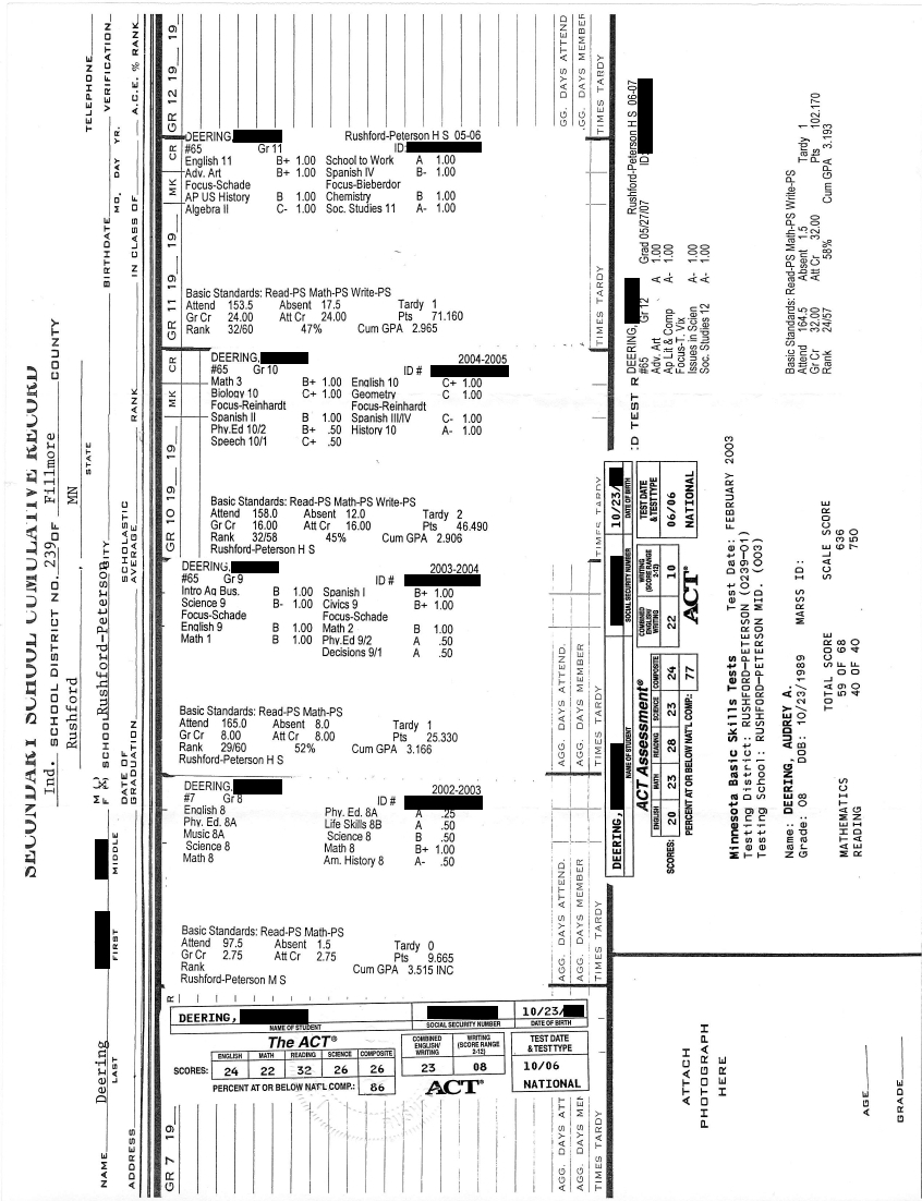 Proof of Not Guilty, Youngest Child’s Minnesota Transcript